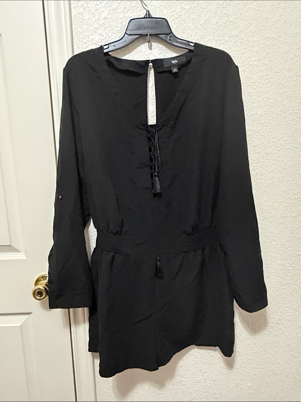 Mossimo Supply Co. Black Long-Sleeve Tassel Tie Romper